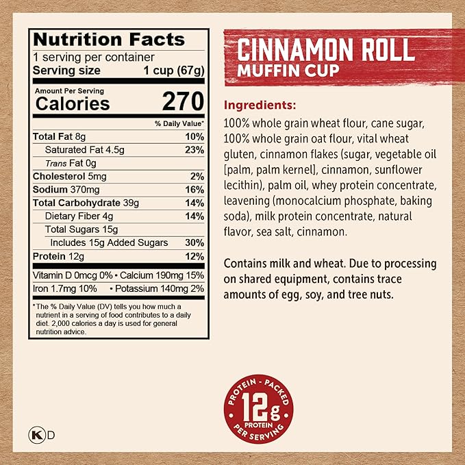 Kodiak Cakes Minute Muffins, Cinnamon Roll, 2.36 Oz (Pack of 12)