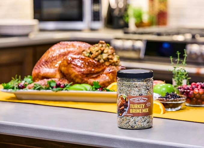 Orrington Farms Turkey Brine Mix | Savory Blend of Sea Salt, Cranberries, Sage, Juniper Berries & More | Brine Turkeys up to 25 Pounds | No Artificial Flavors or Colors | Gluten Free | 22 oz Jar