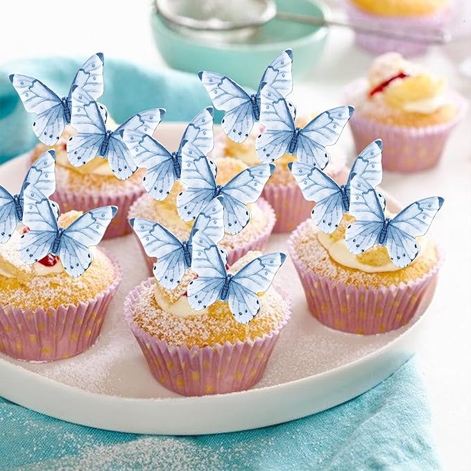 48 PCS Edible Butterfly Cupcake Toppers Wafer Paper for Cake Decorating - Butterfly Theme Baby Shower, Wedding, Birthday Party Decorations Supplies - Light Purple