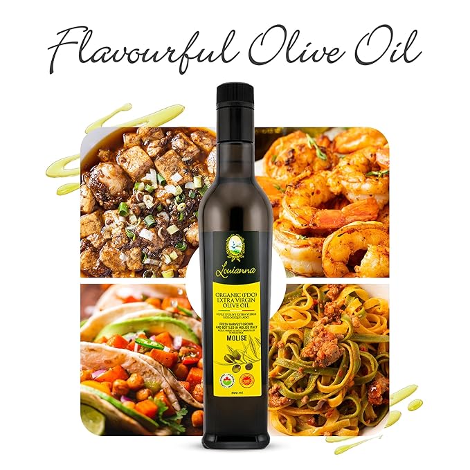 Louianna - Organic Extra Virgin Olive Oil, Low Acidity and High Polyphenol Olive Oil, Pure Olive Oil for Dipping, Baking, and Drizzling, 500 mL