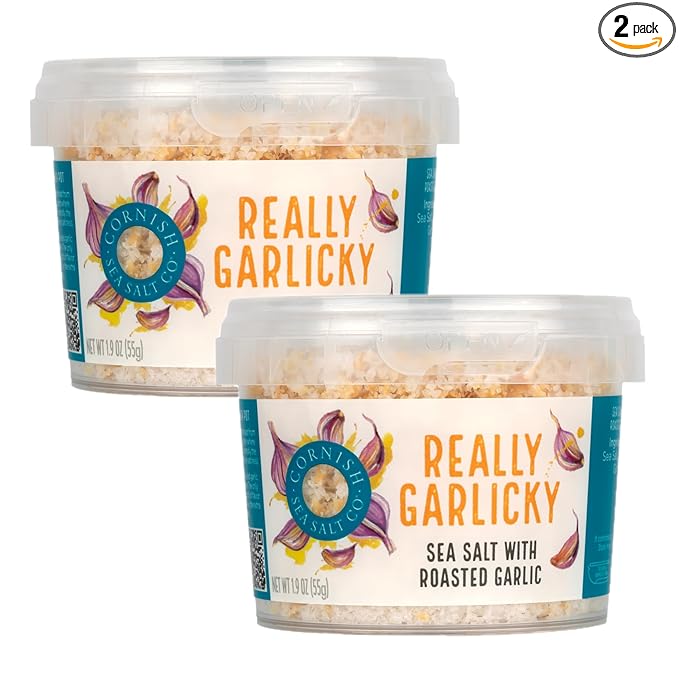Cornish Sea Salt Really Garlicky Seasoning | Cooking & Hydration | Hand-Harvested in Celtic Waters | 1.9 oz Resealable Tub (Pack of 2)