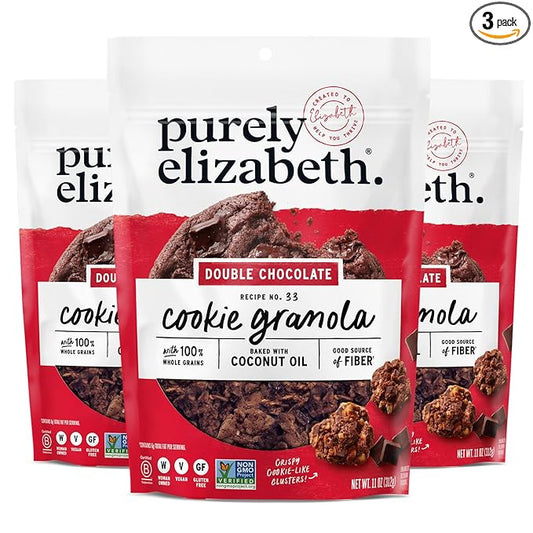 Purely Elizabeth Cookie Granola, Double Chocolate, Gluten-Free, Non-GMO 11oz Bag (3 Pack)