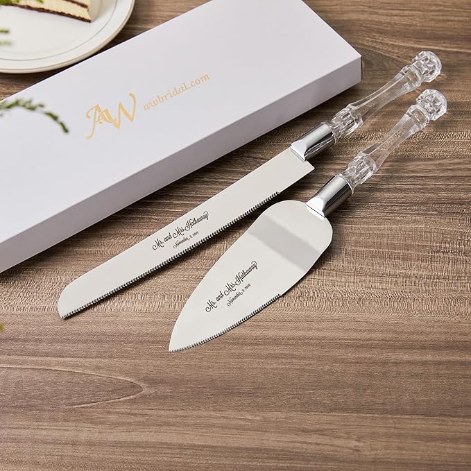 AW BRIDAL Personalized Wedding Cake Serving Set - Cake Knife 13.2 in, Cake Server 10.8 inch - Gift for Wedding, Anniversary, Engagement//DK001CPP42//