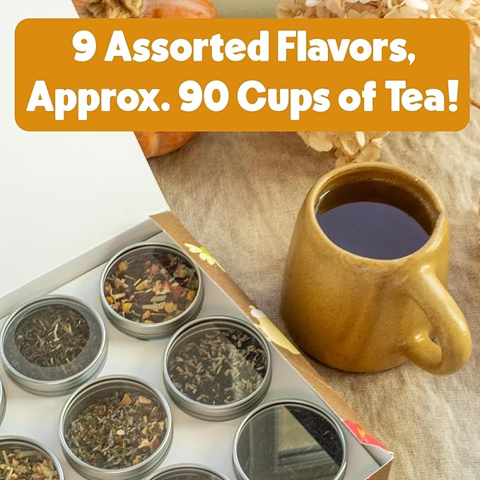 Heavenly Tea Leaves Organic Loose Leaf Tea Sampler Set (Approx. 90 Cups) - Assortment of Black Tea, Green Tea, Herbal Tea - High to No Caffeine - Great Hot or Iced - Premium Assorted Gifts Set