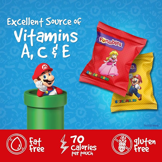 Funables Fruit Snacks, Super Mario Shaped Fruit Flavored Snacks, 0.8 ounce Pouches (Pack of 30)