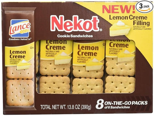 Lance Nekot Cookie Sandwiches Lemon Creme Filling 8 Count (Pack of 3)