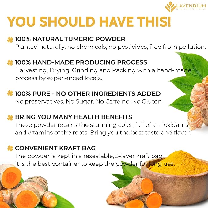 20oz (1.25 lbs) Turmeric Powder, 100% Natural & Pure, Ground, Seasoning Root Powder, No Additives, No Gluten, Vegan.