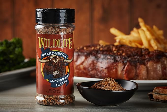 Wildlife Seasonings Longhorn Steak ??Big & Bold Flavor for Beef, Pork, Chicken, and Vegetables for a Savory Finish | Steak Marinade & Dry Rub Seasoning for Grilling | 6.0 oz Bottle