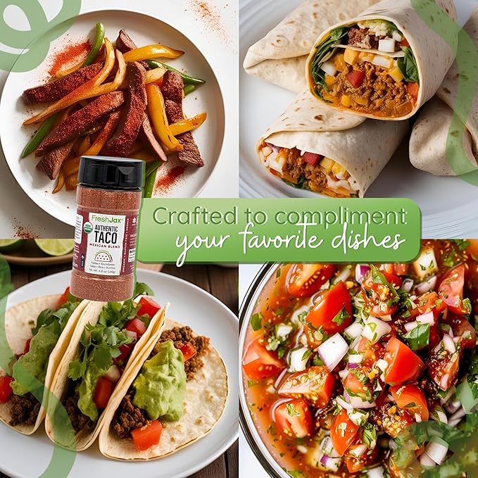 FreshJax Premium Gourmet Spices and Seasonings (Organic Taco Seasoning: Mexican Blend) Large 4.8 oz Gift Box Included