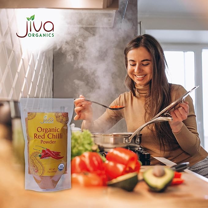 Jiva Organics Organic Red Chili Powder 7 ounce Bag - Extra Hot, Ground Indian Chillies, 100% Natural & Non-GMO