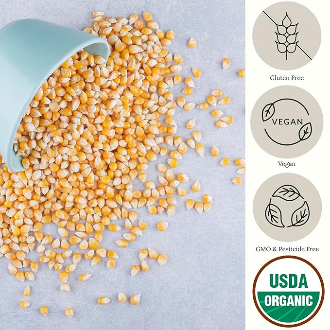 Be Still Farms Yellow Organic Popcorn Kernels (2.8 lb) - Hulless Uncooked Corn Bulk Great for Movie Night - Healthy Microwave Snacks Ideal for Popping - USA Grown | USDA Certified | Vegan | Non-GMO