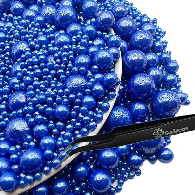 Royal Blue Edible Pearl Sprinkles for Cake Decorating 5.1 OZ Royal Blue Edible Pearls Edible Cupcake Decorations Halloween Christmas Cookie Decorations Edible Sugar Pearls for Cakes,Cupcakes Toppers Baby Shower Wedding Supplies with Tweezers