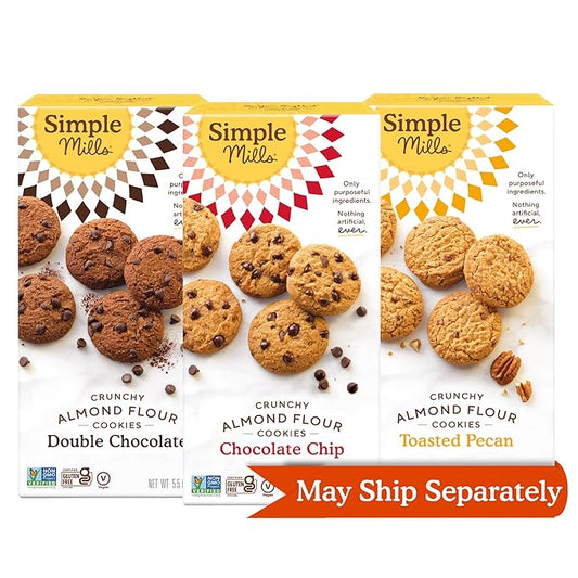 Simple Mills Almond Flour Crunchy Cookies Variety Pack (Chocolate Chip, Double Chocolate Chip, Toasted Pecan) - Gluten Free, Vegan, Healthy Snacks, Made with Organic Coconut Oil, 5.5 Ounce (Pack of 3)