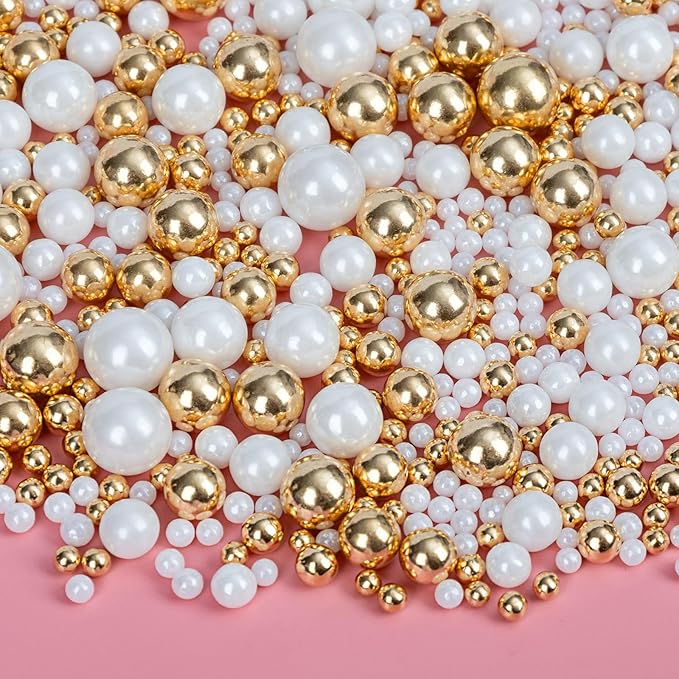Edible Pearl Sprinkles,White Gold Candy Mixing Size,Baking Pearls Sprinkle Edible Cake Decorations Cupcake Toppers, Cookie Decorating Celebrations Wedding Valentines Easter Halloween Christmas Supplies 130g/ 4.58oz