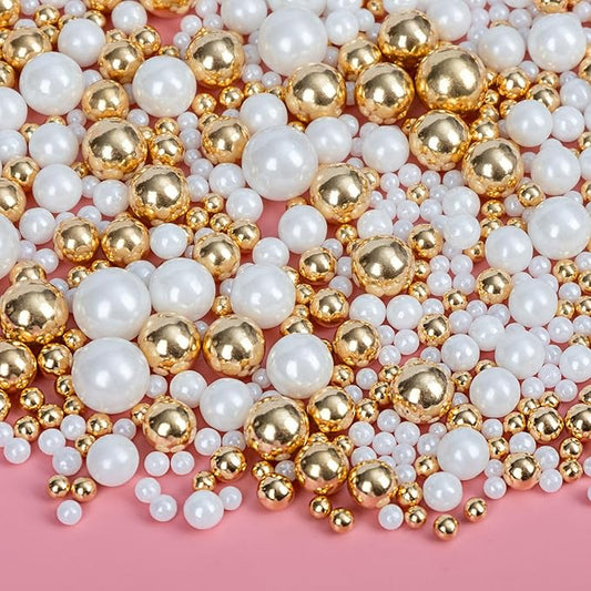 Edible Pearl Sprinkles,White Gold Candy Mixing Size,Baking Pearls Sprinkle Edible Cake Decorations Cupcake Toppers, Cookie Decorating Celebrations Wedding Valentines Easter Halloween Christmas Supplies 130g/ 4.58oz
