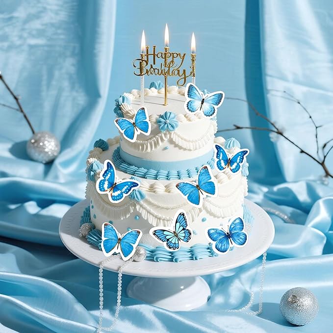 48Pcs Edible Butterfly Cupcake Toppers Double Layer Butterfly Decorations for Women's Happy Birthday Cake Decorations Party Decorations