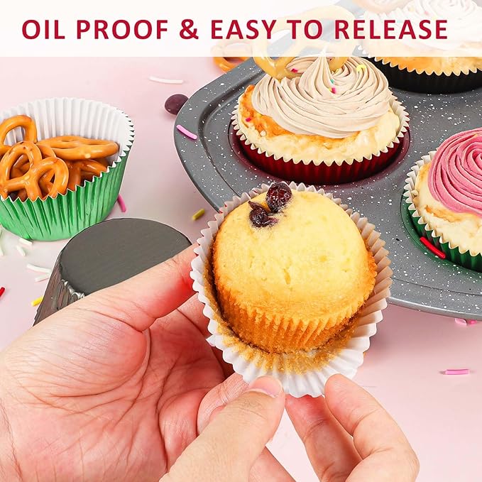 Caperci Black Foil Cupcake Muffin Liners Standard Size Baking Cups 150-Pack - Premium Greaseproof & Sturdy