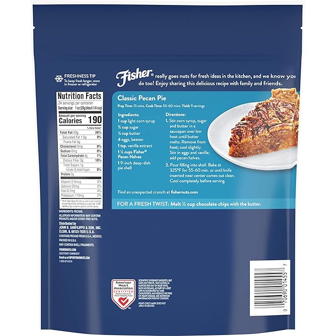 Fisher Chef's Naturals Pecan Halves 24oz (Pack of 2), Unsalted Raw Nuts for Cooking, Baking & Snacking, Vegan Protein, Keto Snack, Gluten Free