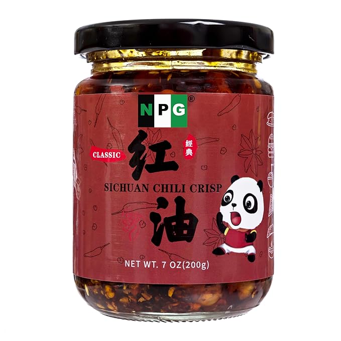 NPG Sichuan Chili Crisp Oil with Fermented Soybeans and Peanuts 7 oz, Chili Crunch with Medium Hot for Noodle, Rice, Egg, Dumpling, Premium Spicy Condiment, Less Oil