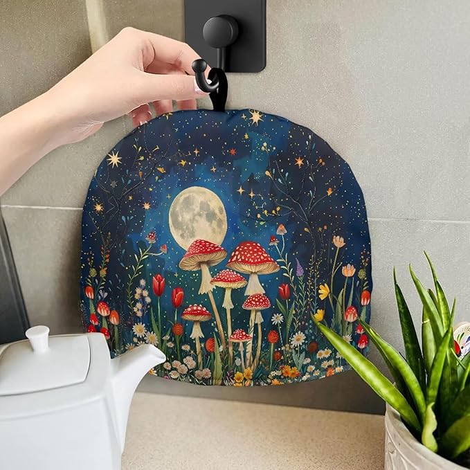 Mushrooms Moon Pattern Tea Cozy for Teapot Dome Teapot Cover Customized Teapot Covers with Handle Dust Cover Kitchen Kettle Dust Cover Can Hung and Folded Tea Pot Kitchen Decorative 竊뉰lue竊?"<div>