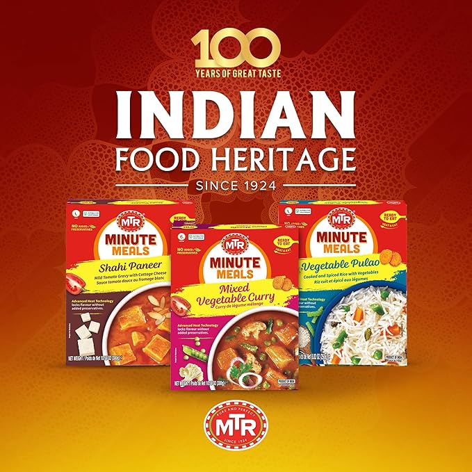 MTR - Minute Meals: Flavorful Mixed Vegetable Curry - Authentic Indian Ready-to-Eat Meal with No Added Preservatives - A Quick Meal Suitable for Vegetarians, Ready in Minutes! (Pack of 6)