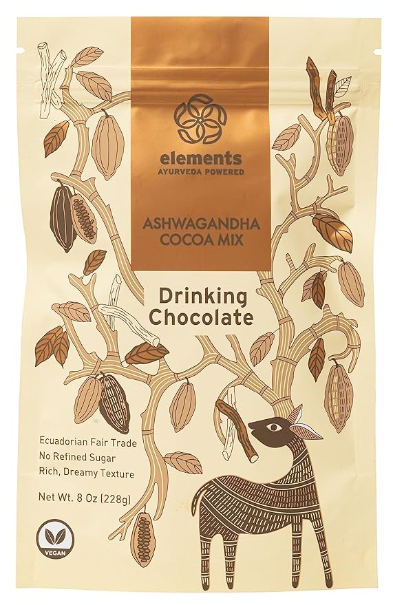 Elements Truffles Ashwagandha Dark Hot Chocolate -Heavy Metal Tested- All-Natural, Handmade, Dark Hot Chocolate Mix With Ecuadorian, Fair Trade, Organic Cacao Powder - Vegan Hot Cocoa Mix - 8 Oz