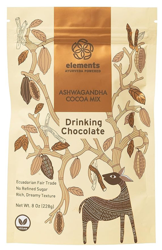 Elements Truffles Ashwagandha Dark Hot Chocolate -Heavy Metal Tested- All-Natural, Handmade, Dark Hot Chocolate Mix With Ecuadorian, Fair Trade, Organic Cacao Powder - Vegan Hot Cocoa Mix - 8 Oz