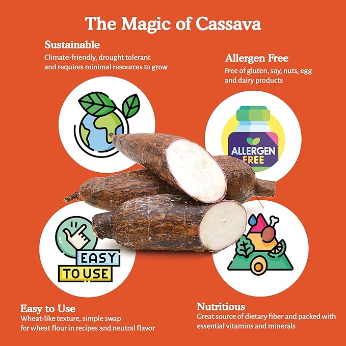 YAK횋VA Organic Cassava Flour - Gluten-Free Flour, Grain-Free, Nut-Free, Wheat Substitute, Paleo, Non-GMO, 100% Yuca Root, No Additives & Preservatives