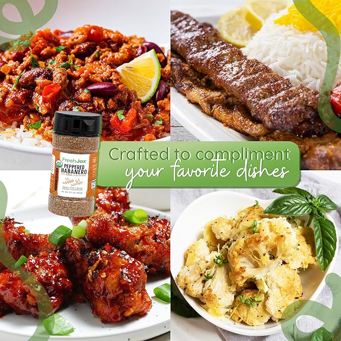 FreshJax Organic Peppered Habanero Hot Grilling Seasoning Spice (5.6 oz Large Bottle) Non GMO, Gluten Free, Keto, Paleo, No Preservatives Habanero Pepper Powder Blend