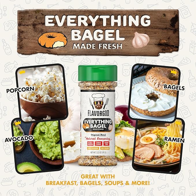 Everything Bagel Seasoning Mix by Flavor God - Premium All Natural & Healthy Spice Blend for Bagels, Chicken, Eggs, Vegetables & Salad- Kosher, Gluten-Free & No MSG - Great Flavor Spices and Seasoning Gift