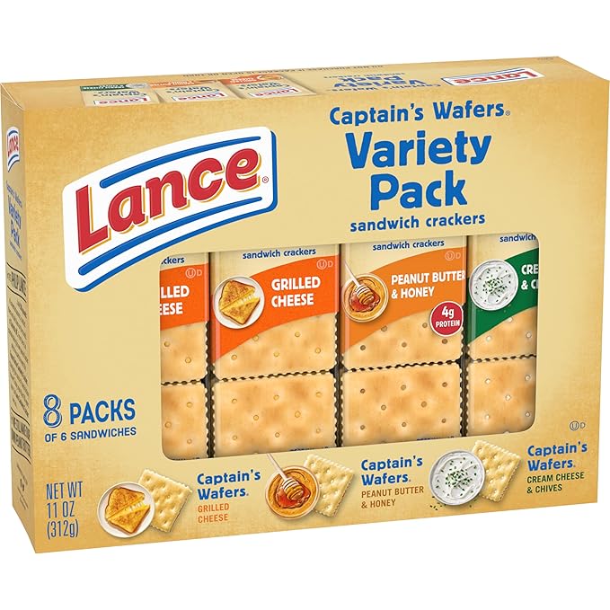 Lance Sandwich Crackers, Captain's Wafers, Variety Pack, 8 Individual Packs, 6 Sandwiches Each