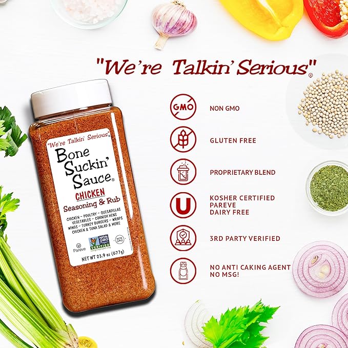 Bone Suckin' Sauce Bulk Seasoning & Rub - Brown Sugar, Garlic, Onion, Spices - Non-GMO, Gluten-Free, Fat-Free, Kosher, Pareve, No MSG (1 Pack, Chicken)