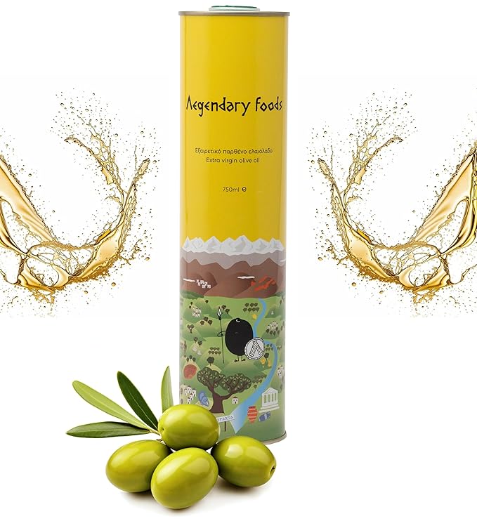 Extra Virgin Olive Oil Tin, Great Taste Cold Pressed, Fruity Flavor, Polyphenol Rich Olive Oil from the Land of Sparta 750ml Tin