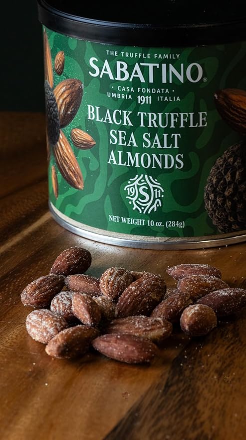 Sabatino Black Truffle Sea Salt Almonds ??Gourmet Roasted Almonds with Black Truffle & Sea Salt, Premium Snack, Keto-Friendly, 10 oz
