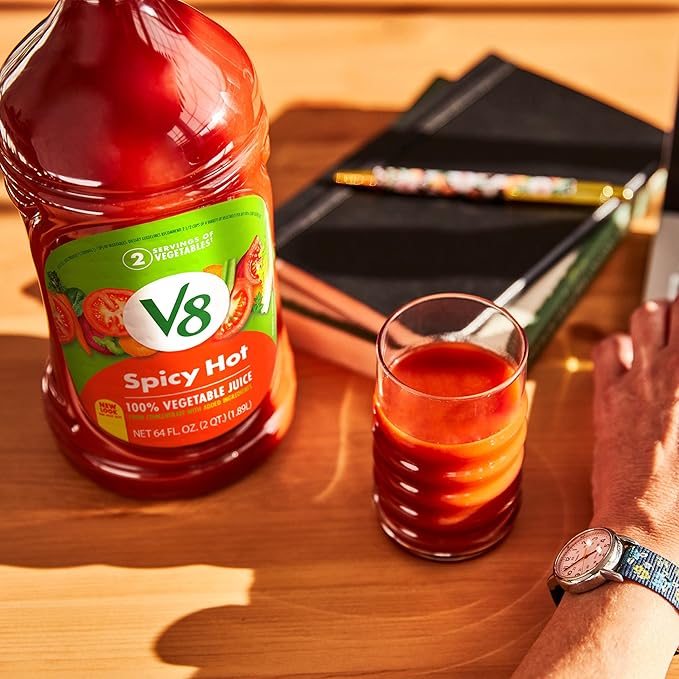 V8 Spicy Hot 100% Vegetable Juice, Vegetable Blend with Tomato Juice, 64 Ounce Bottle (Pack of 2)