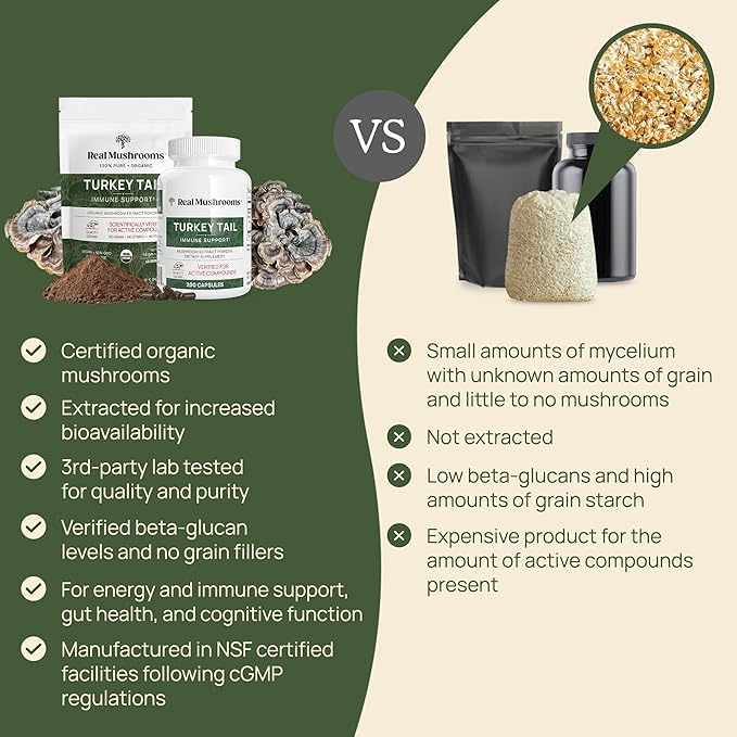 Real Mushrooms Turkey Tail Mushroom Powder ??Organic Turkey Tail Extract from ??for Wellness, Gut Harmony, & Energy Support ??Vegan, Non-GMO, No Fillers ??100 Servings Functional Mushroom Supplement