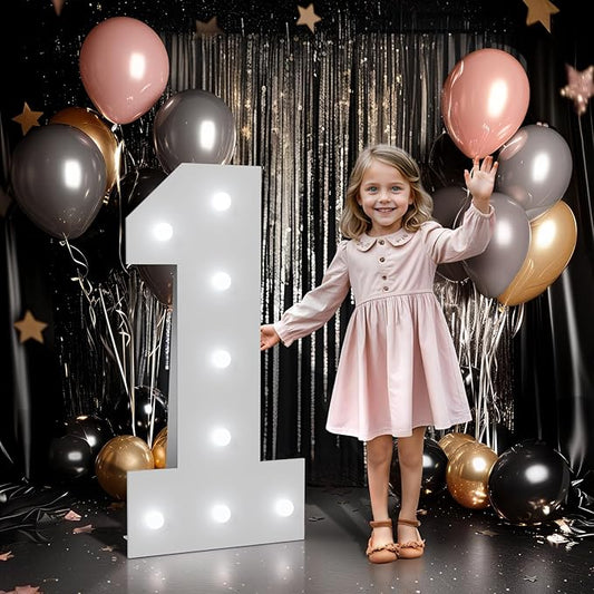 imprsv Marquee Numbers Large 1st-Birthday Decorations: 3ft Light up Number Balloon for Party Big 1 Year Old Girl Boy First Birthday Decoration Anniversary Foam Board Wall Number 1