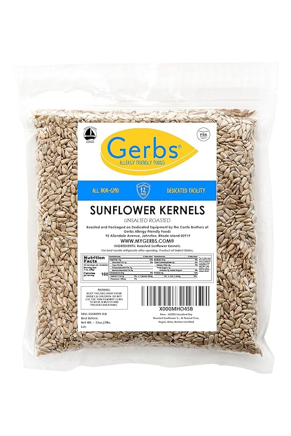 Unsalted Sunflower Seed Kernels by Gerbs – 2 LBS - Top 11 Food Allergen Free & Non GMO - Premium Dry Roasted Shelled Sunflower Seeds – COG USA