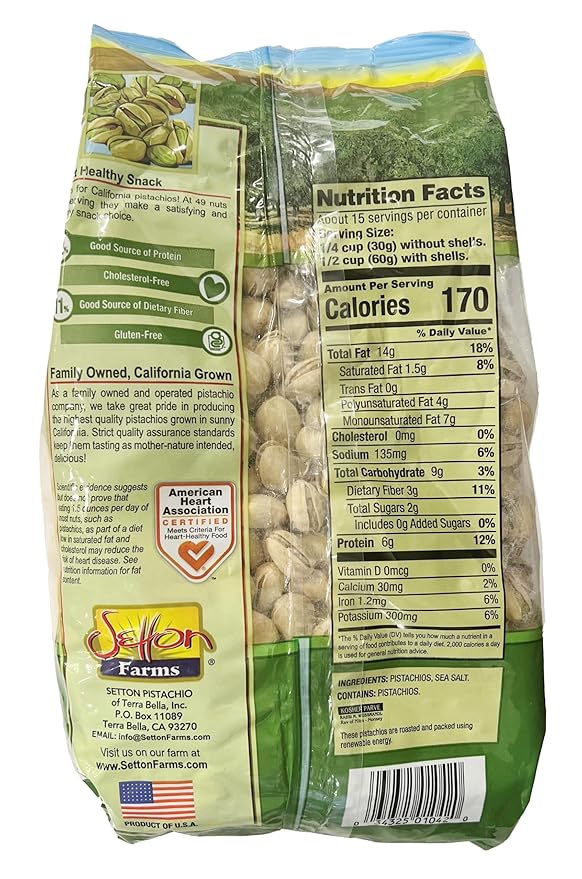 Setton Farms Roasted and Salted Premium California Pistachios 2lb Bag Certified NonGMO Gluten Free Vegan & Kosher, Dry Roasted With Sea Salt, 32 Oz