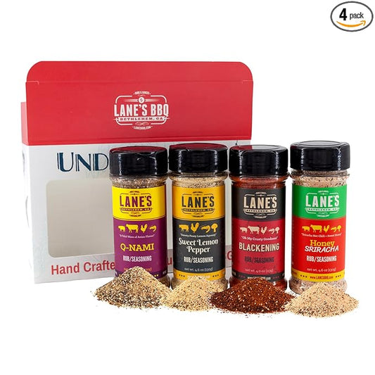 Lane's Under Da Sea Gift Set, All-Natural 4 Rubs Gift Set of Blackened Seasoning, Honey Sriracha Seasoning, Sweet Heat Rub, & Q-Nami Japanese Spices