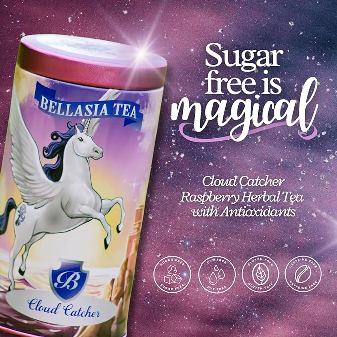Cloud Catcher by Bellasia Tea. Raspberry Herbal Caffeine-Free Tea for Kids! Unique Sugar-Free Fruit Tisane Gift for Children! 16 Pyramid Sachets