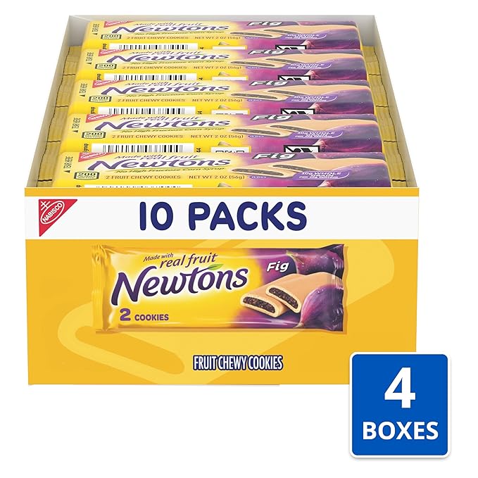 Newtons Fig Bars, Soft Fruit Chewy Cookies, 40 Snack Packs (2 Cookies Per Pack, 4 Boxes)