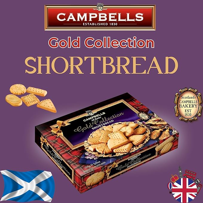 Campbells Shortbread All-Butter Gold Collection 5.29 Oz (150g) - Scottish Shortbread Cookies from Scotland, Butter Cookies Assortment Gift Box, British Tea Biscuits, Gourmet Scottish Snacks