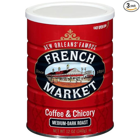 French Market Coffee & Chicory Medium-Dark Roast Ground Coffee, 12oz Can (Pack of 3)