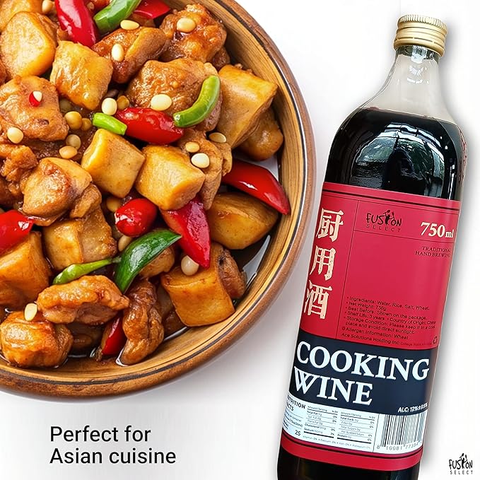 Fusion Select Authentic 750ML Chinese Cooking Wine - Traditional Hand-Brewed Shaoxing Rice Wine for Marinades, Deglazing, Stir Fries, Soups, Stews, Asian-Inspired Dishes - 25 Servings per Bottle