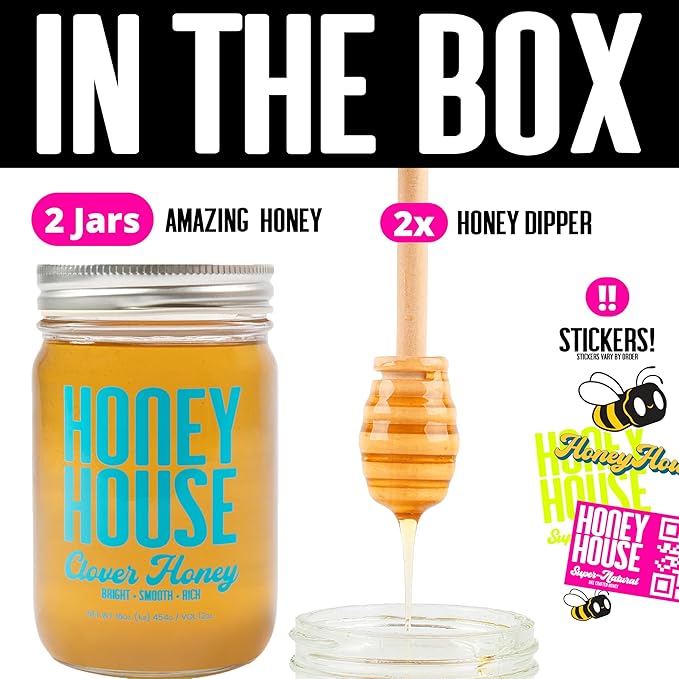 Honey House 100% Raw Clover | Pure & Unfiltered | Premium American-Sourced Natural Sweetener | 12oz Glass Jar | Nutrient-Rich | No Additives - (2 Pack)