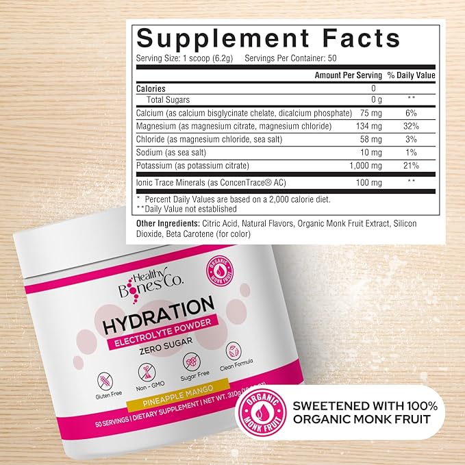 Sugar-Free Electrolyte Powder Drink Mix Fast Hydration Naturally Sweetened with Organic Monk Fruit, Pineapple Mango Flavor (310g) with Key Electrolytes and Trace Minerals ?“Keto Friendly, Vegan