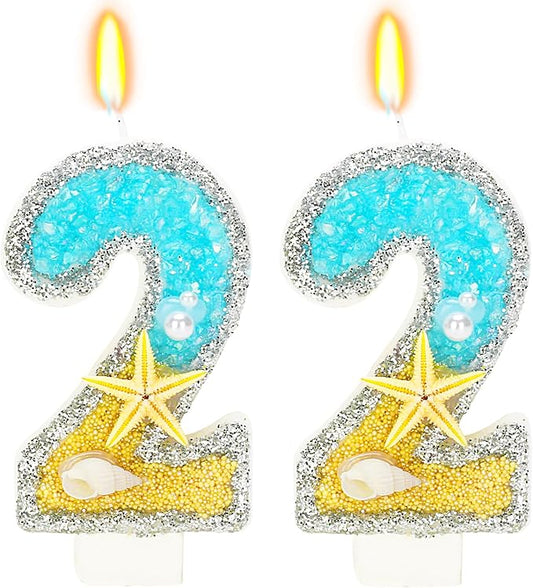 Birthday Candle for Cake, Beach Starfish Sequins Candles, 2.76 inch Cake Topper Decoration for Birthday Party (Number 22)