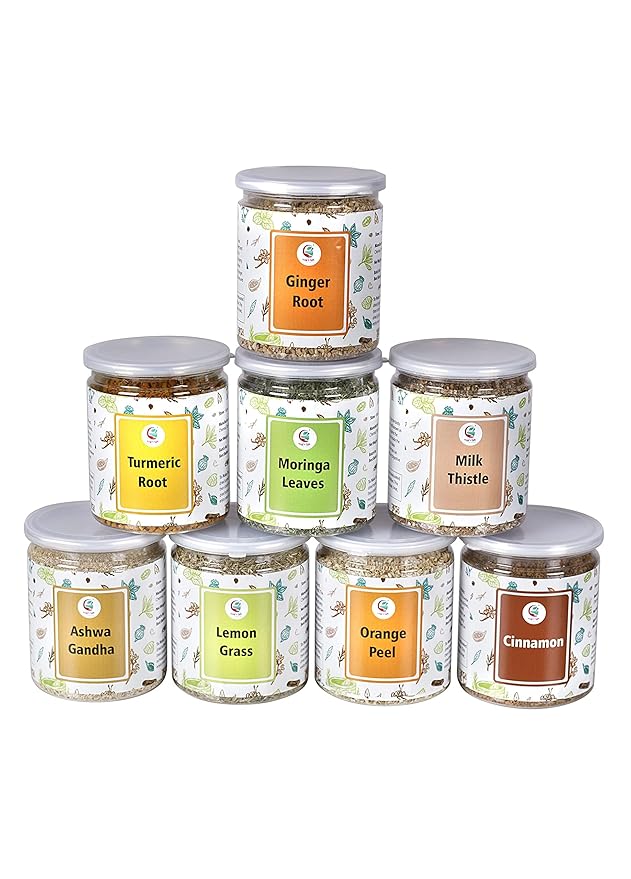 Loose Leaf Herbal Tea Set ??8 Premium Herbs - Up to 450 Cups - Ginger, Turmeric, Lemongrass, Moringa, Cinnamon, Orange Peel, Milk Thistle, Ashwagandha | Wellness Gift by Yogi's Gift®