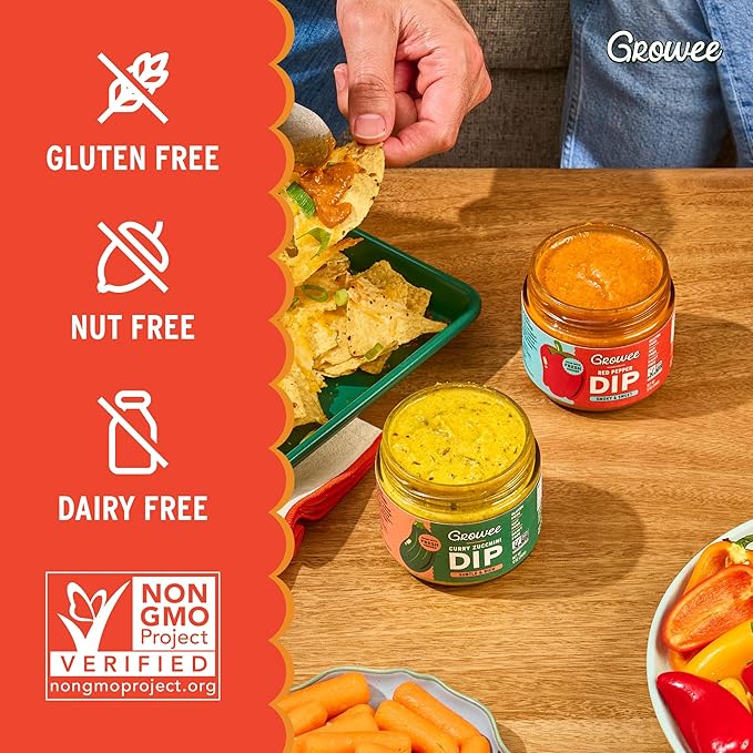 Growee Vegan Chip Dip & Queso Trio ??Dairy-Free Mayo & Salad Dressing Substitute ??Gluten-Free, Nut-Free Plant-Based Spread ??3 Flavors - Spiced Mango, Red Pepper & Curry Zucchini